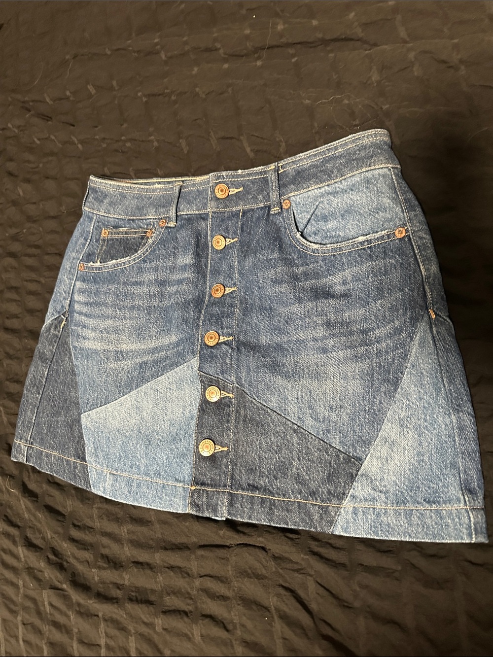American Eagle Outfitters Patchwork Button-Front Denim Mini Skirt Blue sz 8 NWOT